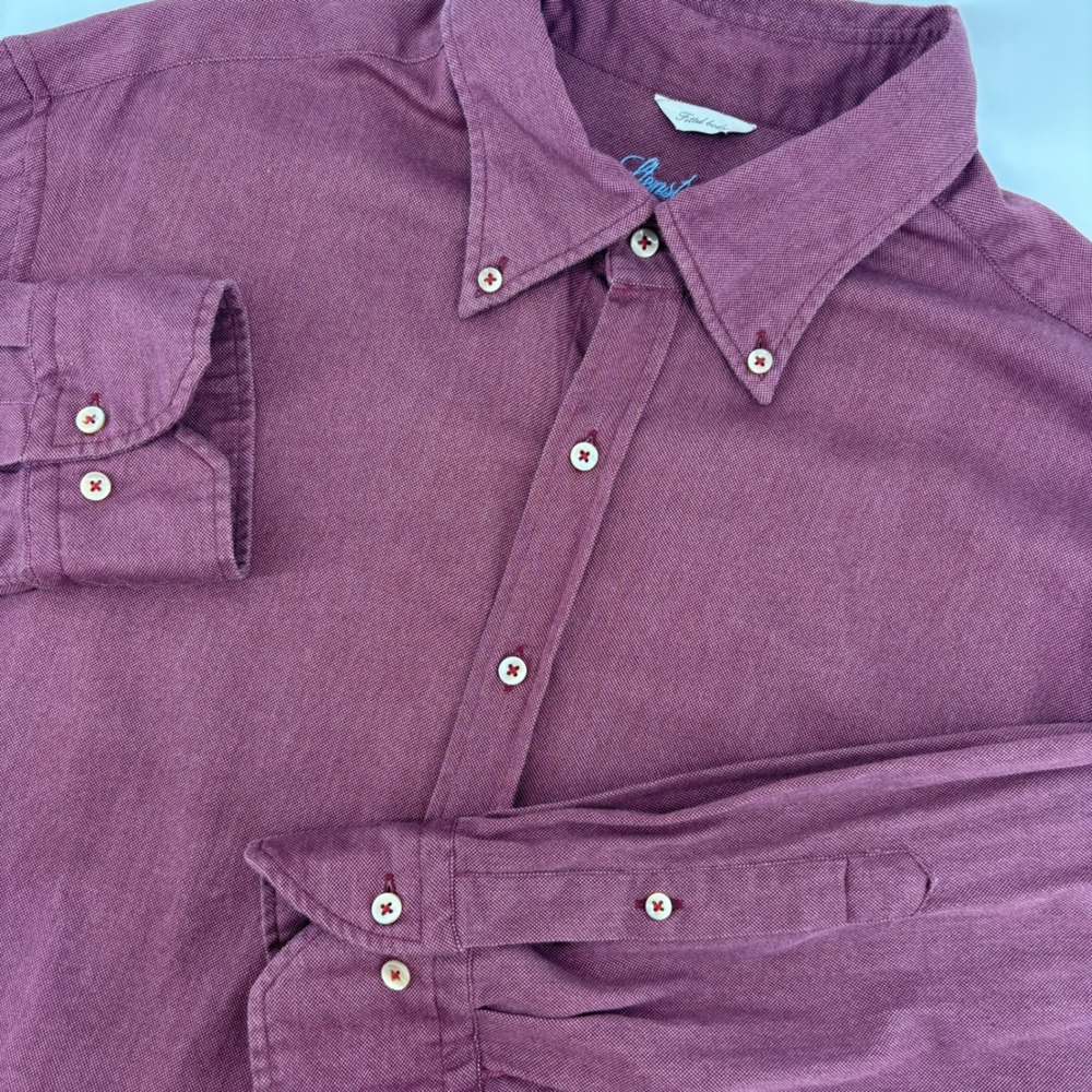 Stenströms Button Down Mens XL Burgundy Fitted Body Cotton Oxford‎ Houndstooth